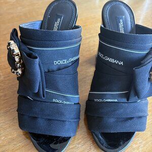 Dolce & Gabbana Logo Rhinestone Mules Size 37 1/2 EU